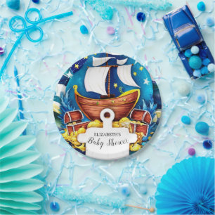 Simple Custom Pirate Baby Shower Paper Plate