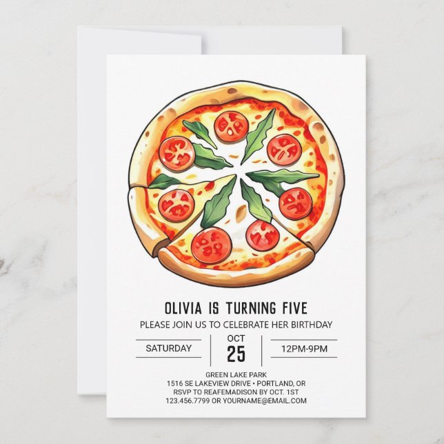 Simple Custom Pizza Birthday Invitation (Front)