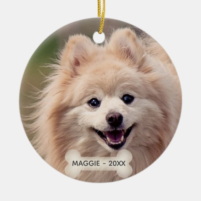 Simple Custom Pomeranian Dog Photo Ceramic Tree Decoration (Front)