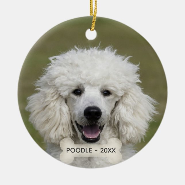 Simple Custom Poodle Dog Photo Ceramic Tree Decoration (Front)