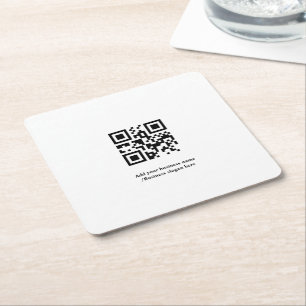 Simple custom QR code add you name logo Classic Ro Square Paper Coaster