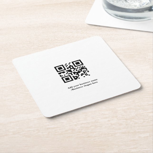 Simple custom QR code add you name logo Classic Ro Square Paper Coaster (Angled)