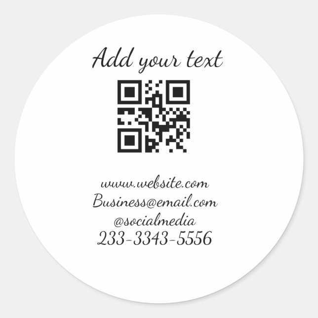 simple custom QR code add your name text  Classic  Round Sticker (Front)