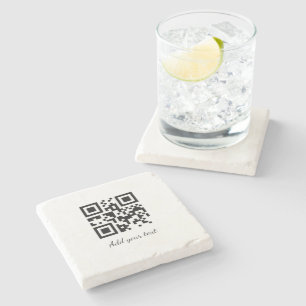 simple custom QR code add your name text  Classic  Stone Coaster