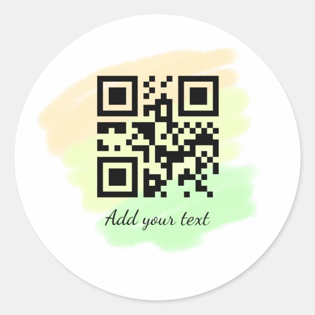 simple custom QR code add your name text watercolo Classic Round Sticker (Front)