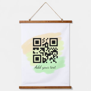 simple custom QR code add your name text watercolo Hanging Tapestry