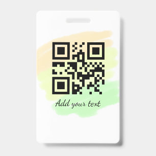 simple custom QR code add your name text watercolo ID Badge