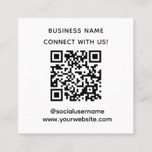 Simple Custom QR Code Connect with Us Social Media Square Business Card