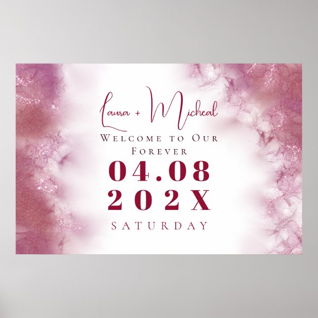 Simple Custom Rose Gold Marble Watercolor invite Poster (Front)