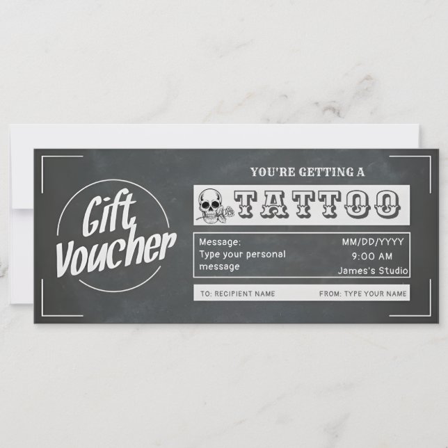 Simple Custom Tattoo Gift Voucher Invitation (Front)