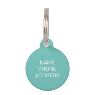 Simple custom teal white dog pet Name ID Tag