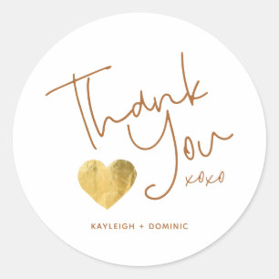 Simple Custom Thank You Copper and Gold Heart Classic Round Sticker