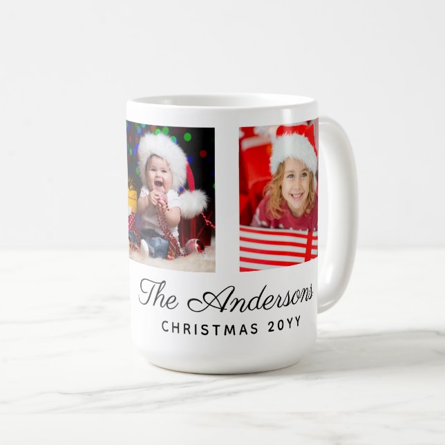 Simple  Custom Three Photos Christmas  Coffee Mug (Front Right)