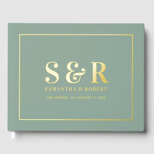 Simple Custom Typography Design On Green Guest Book (Front)