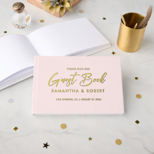 Simple Custom Typography Design On Pink Guest Book
