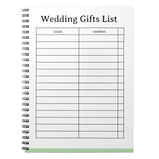 Simple Custom Wedding Gift List Notebook (Front)