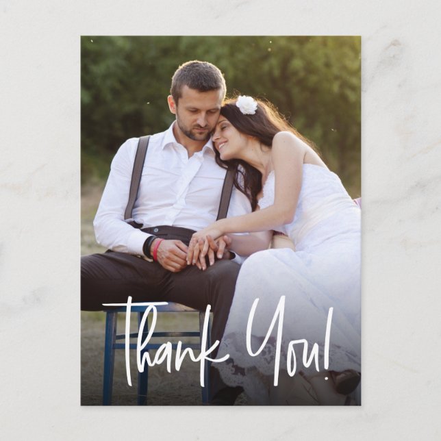 Simple Custom Wedding Photos Handlettering Script Postcard (Front)