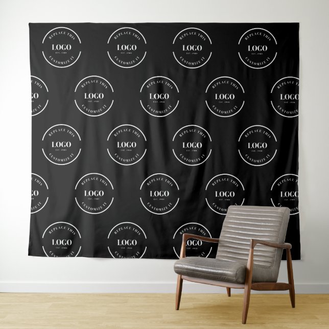 Simple Custom white Logo step and repeat backdrop Tapestry (In Situ (Horizontal))