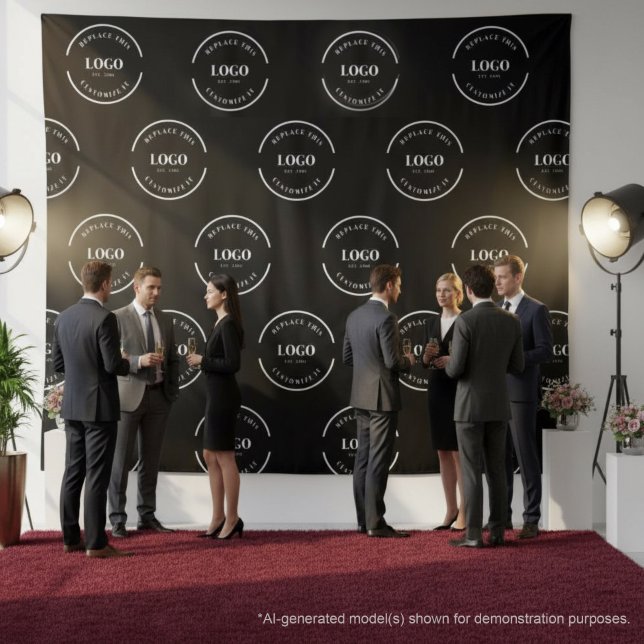 Simple Custom white Logo step and repeat backdrop Tapestry (Event white logo on black photo backdrop tapestry.)