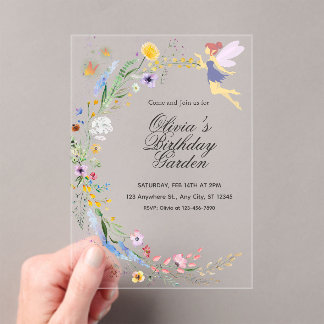 Simple Custom White & Yellow Watercolor Birthday Acrylic Invitations
