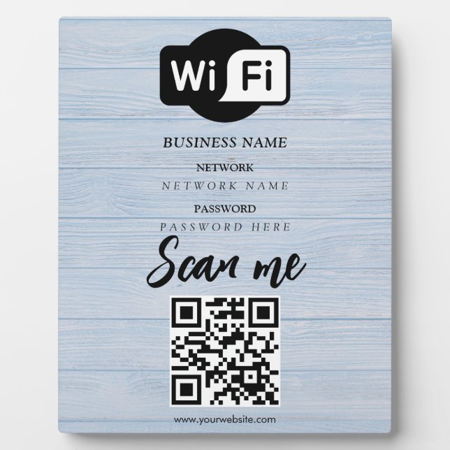 Simple Custom Wifi Network QR code Password Black Plaque (Front)