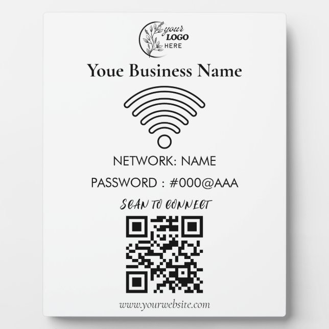Simple Custom Wifi Network QR code Password Black Plaque (Front)