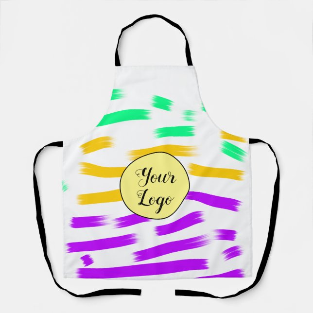 simple custom yellow blue watercolor add logo mini apron (Front)