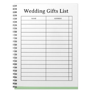 Simple customable wedding Gift List  Notebook
