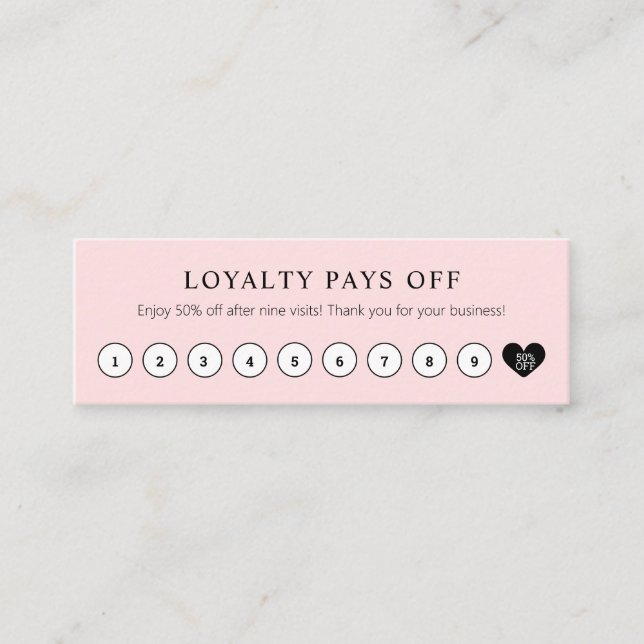 Simple Customer Discount Blush Pink with heart Loyalty Card (Front)