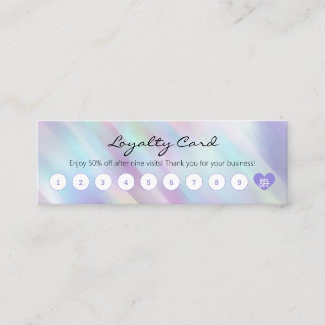Simple Customer Discount Pastel Holographic Purple Loyalty Card (Front)