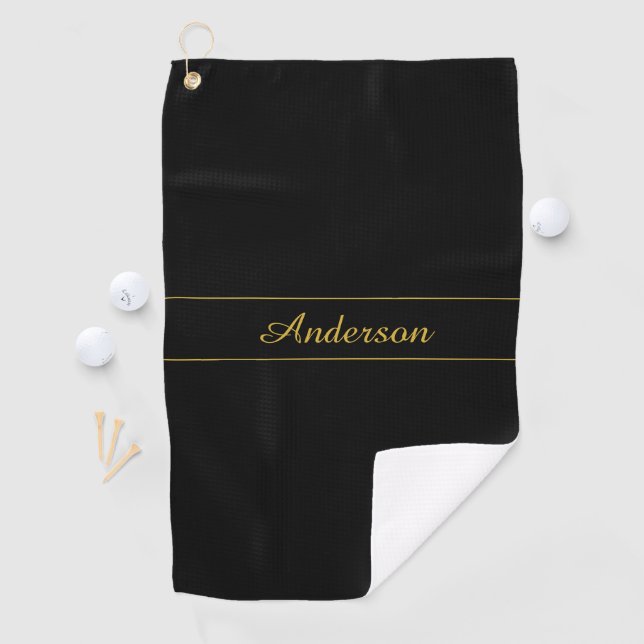 Simple Customisable Gold & Black Text Design  Golf Towel (InSitu)