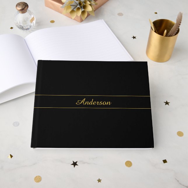 Simple Customisable Gold & Black Text Design  Guest Book (Front Open)