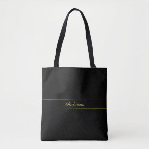 Simple Customisable Gold & Black Text Design Tote Bag
