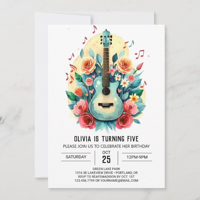 Simple Customisable Guitar Birthday Invitation (Front)