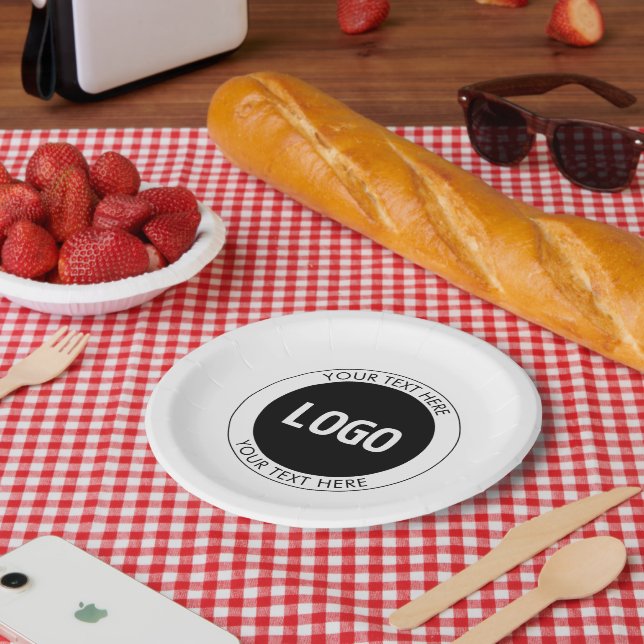 Simple Customisable Text & Your Logo or Image Paper Plate (Picnic)