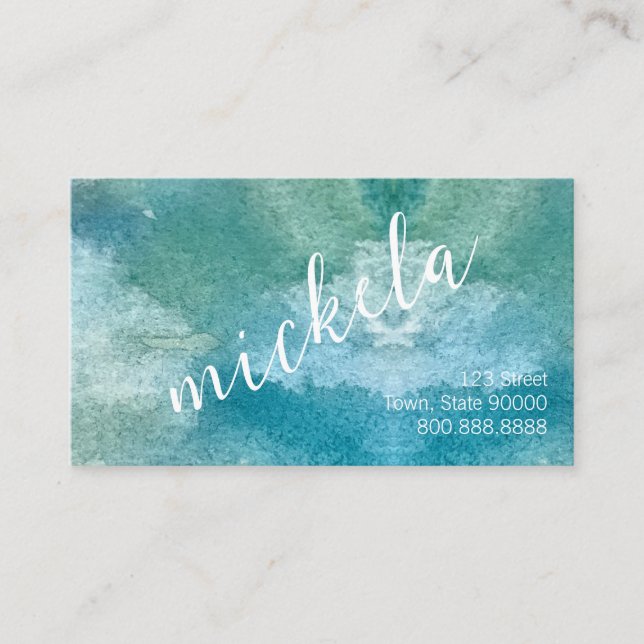 Simple Customised Name Modern BlueGreen Watercolor Business Card (Front)