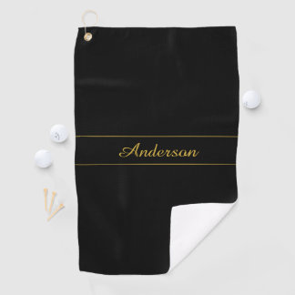 Simple Customizable Gold & Black Text Design  Golf Towel