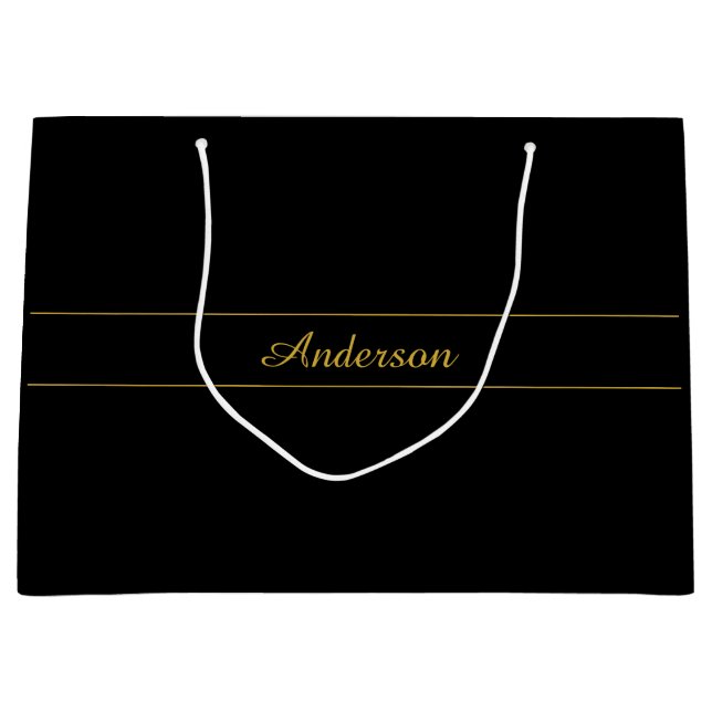 Simple Customizable Gold & Black Text Design  Large Gift Bag (Front)