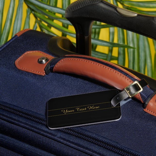 Simple Customizable Gold & Black Text Design  Luggage Tag (Front Insitu 3)