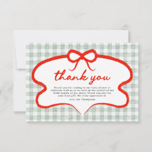 Simple Cute Apple of our Eye Baby Shower Gingham Thank You Card