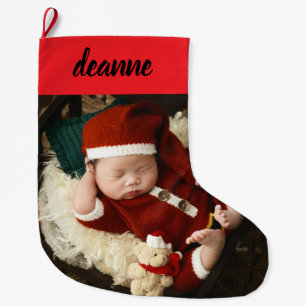 Simple Cute Baby's First Christmas 1 Photo Large Christmas Stocking