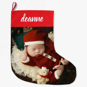 Simple Cute Baby's First Christmas 1 Photo Large Christmas Stocking