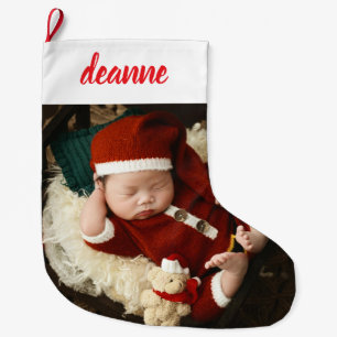 Simple Cute Baby's First Christmas 1 Photo Large Christmas Stocking