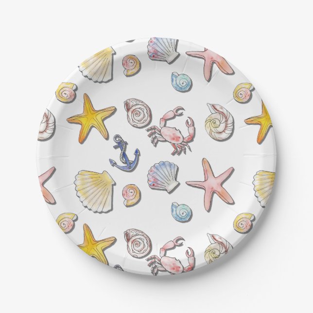 Simple Cute Beach Design  Paper Plate (Front)