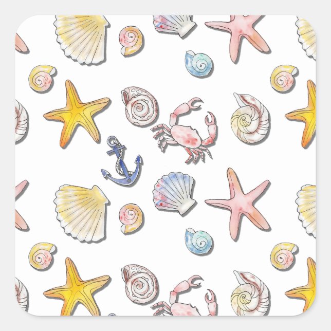 Simple Cute Beach Design  Square Sticker (Front)