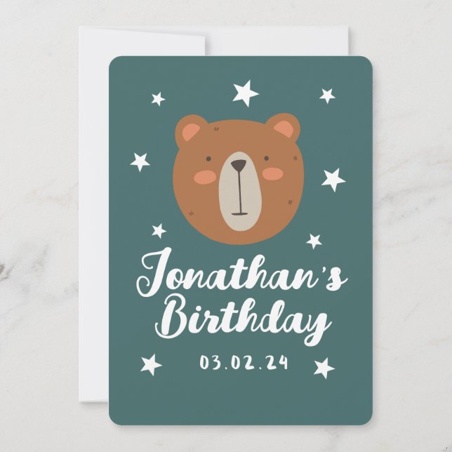 Simple Cute Bear Forest with Animals Birthday  Invitation (Back)