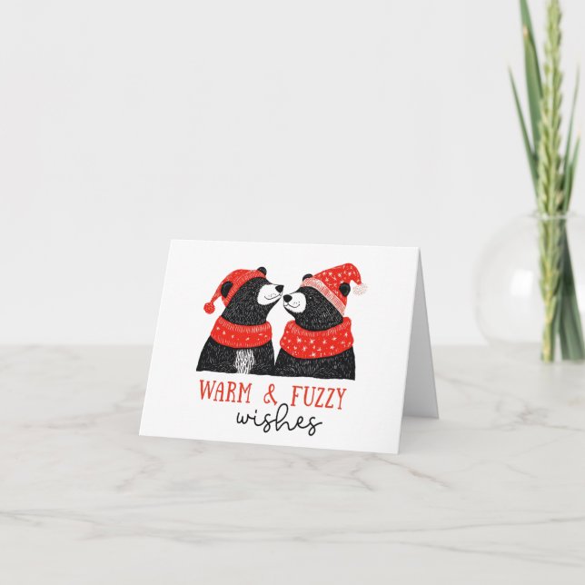 Simple Cute Bear Warm Wishes Holiday Card (Front)