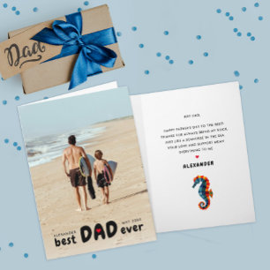 Simple Cute Best Dad Ever Nautical Seahorse Photo Card