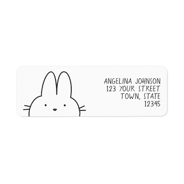 Simple Cute Black and White Bunny Return Address (Front)