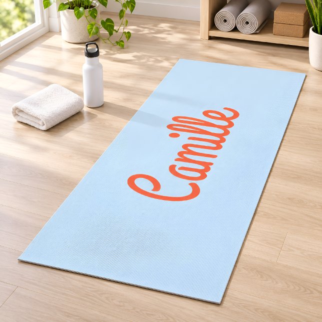 Simple Cute Blue and Orange Personalised Script Yoga Mat (Creator Uploaded)
